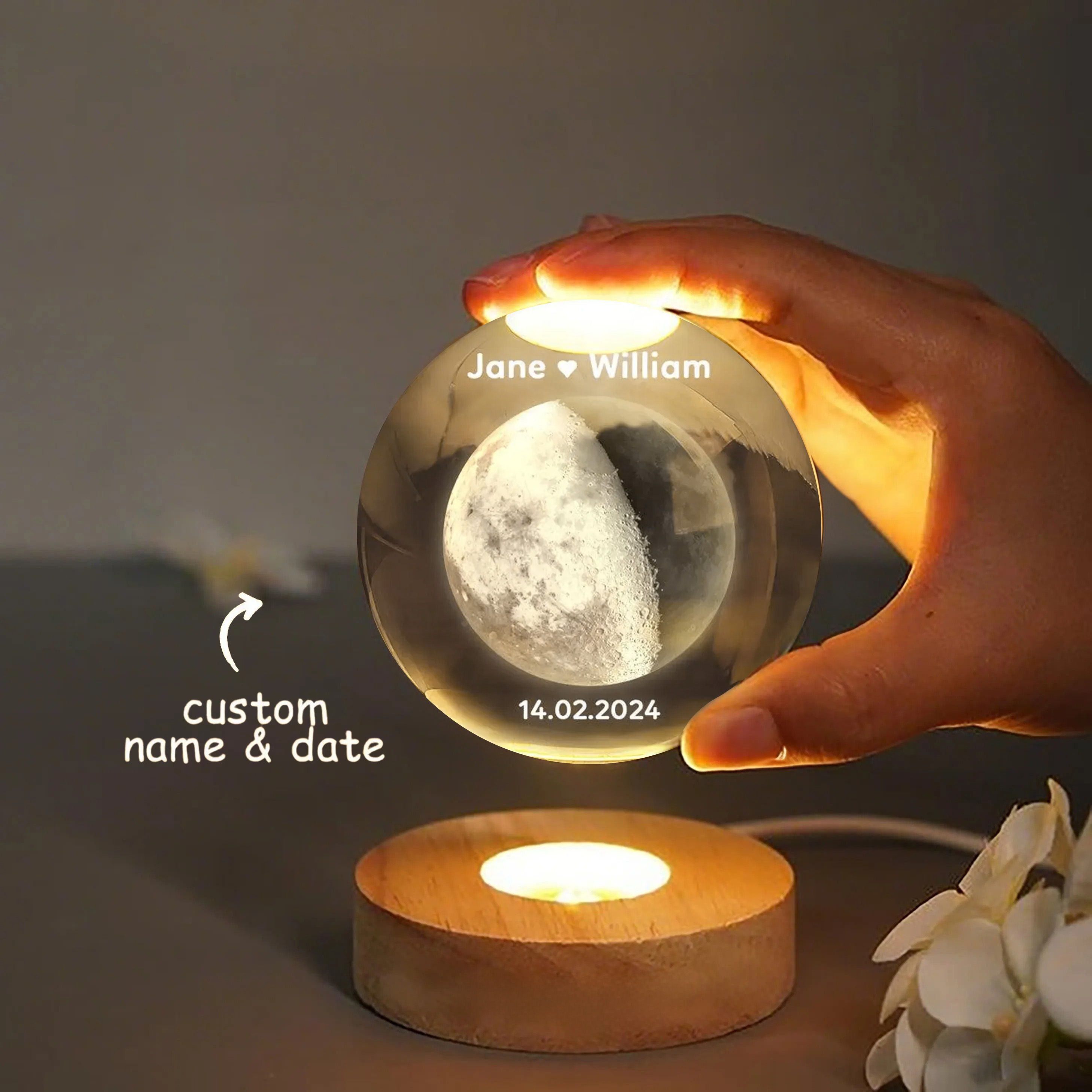 Couple Moon Phase 3D Spherical Crystal Ball Lamp