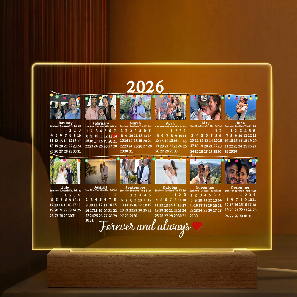 Custom 2026 Calendar LED Light Frame with Photo