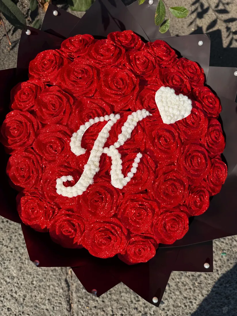 Glitter Rose Bouquet, Personalized Glittery initial Eternal Rose Bouquet