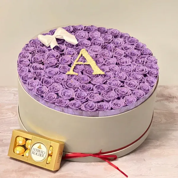 Circle Glitter Rose Box With Initial Couple Gift