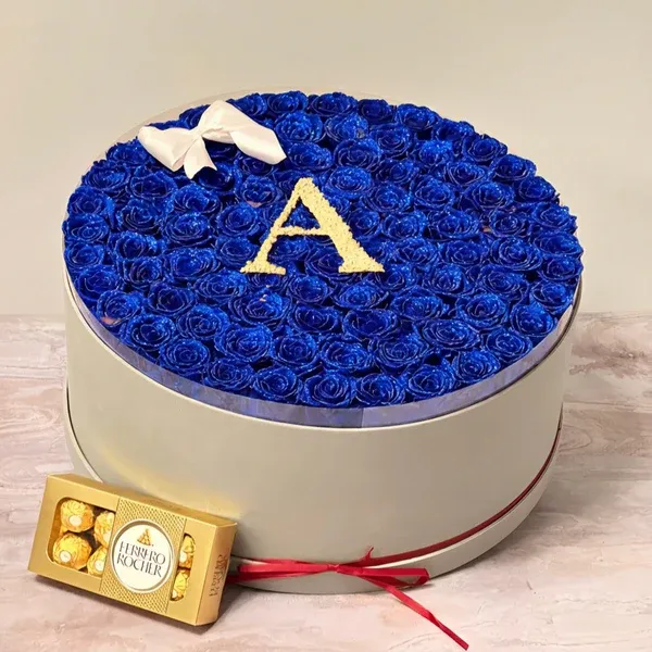 Circle Glitter Rose Box With Initial Couple Gift