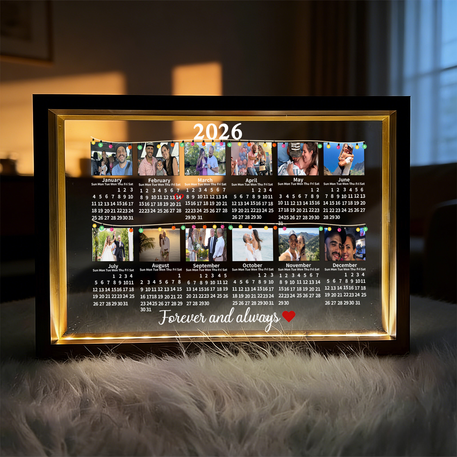 Custom 2026 Calendar LED Light Frame with Photo