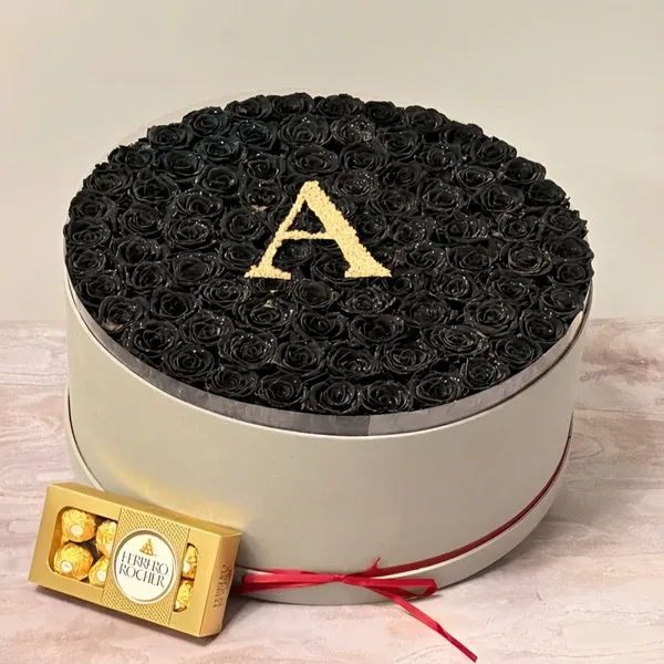 Circle Glitter Rose Box With Initial Couple Gift