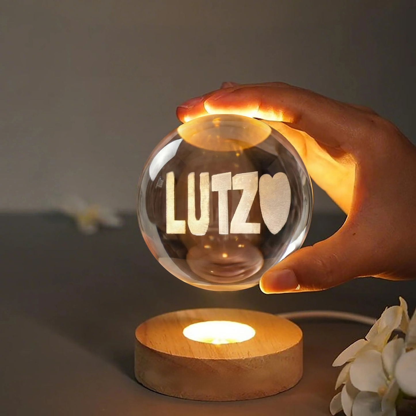 Couple Dual Name Illusion 3D Spherical Crystal Ball Lamp