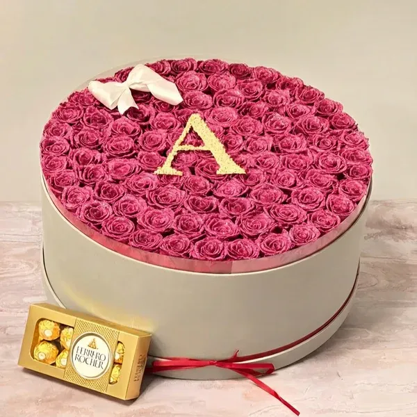 Circle Glitter Rose Box With Initial Couple Gift