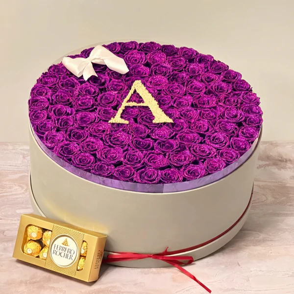 Circle Glitter Rose Box With Initial Couple Gift