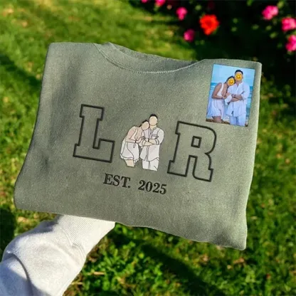 Forlovever Personalized Embroidered Photo Couple Initial Est Year Crewneck/Hoodie/T-shirt