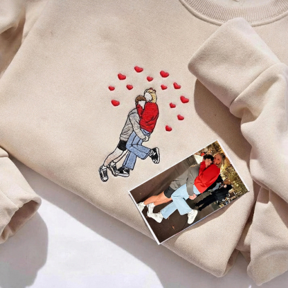 Custom Embroidered Portrait Sweatshirt from Photo Couple Gift
