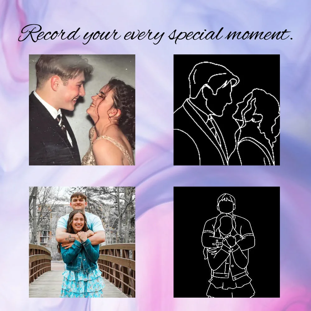 Forlovever Custom Couple Photo Outline Embroidered Anniversary T-Shirt Sweatshirt Hoodie