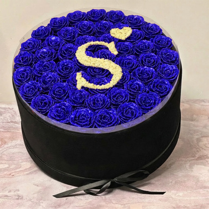 Circle Glitter Rose Box With Initial Couple Gift