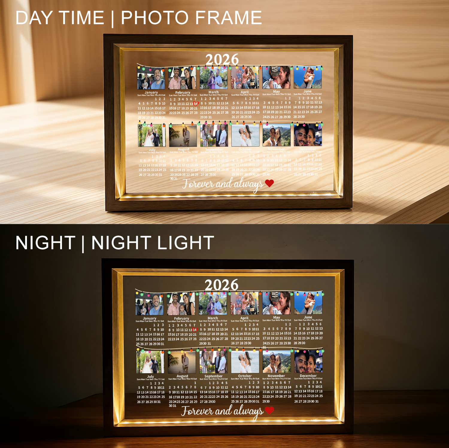 Custom 2026 Calendar LED Light Frame with Photo