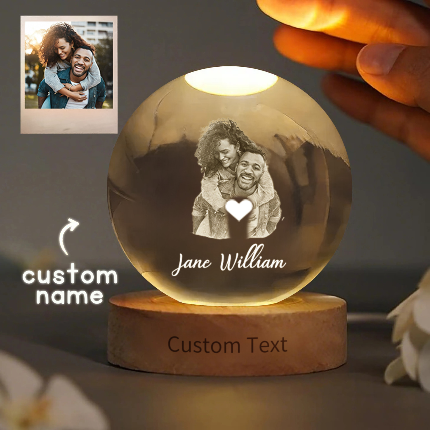 Couple Photo and Name 3D Spherical Crystal Ball Lamp