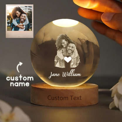 Couple Photo and Name 3D Spherical Crystal Ball Lamp