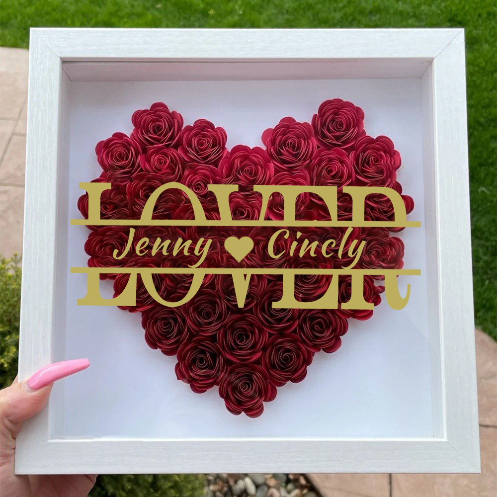 Heart Shaped Monogram Valentine's Day Gifts Flower Shadow Box-forlovever