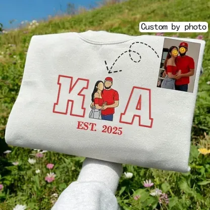 Forlovever Personalized Embroidered Photo Couple Initial Est Year Crewneck/Hoodie/T-shirt