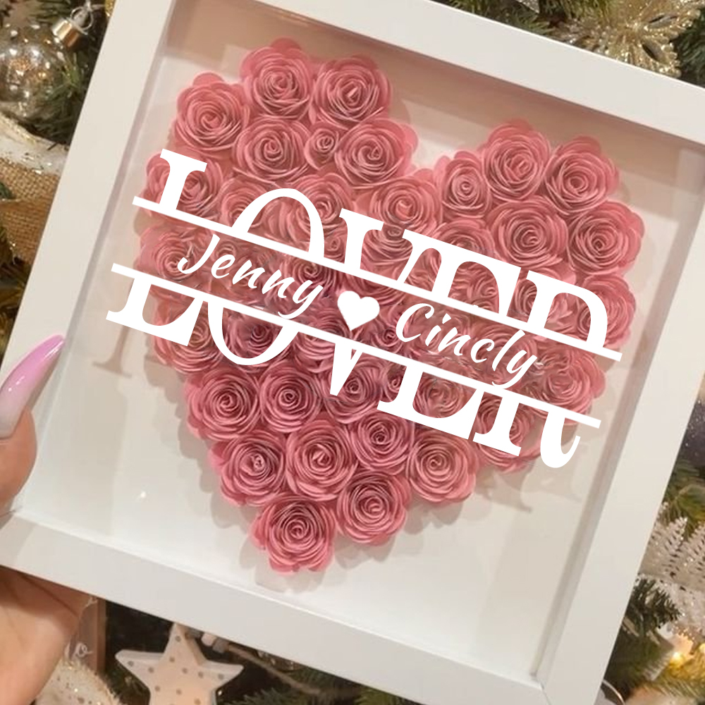 Heart Shaped Monogram Valentine's Day Gifts Flower Shadow Box-forlovever