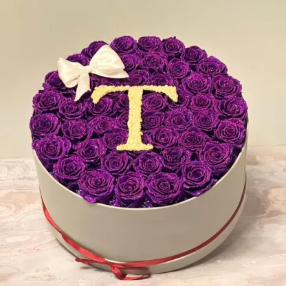 Circle Glitter Rose Box With Initial Couple Gift