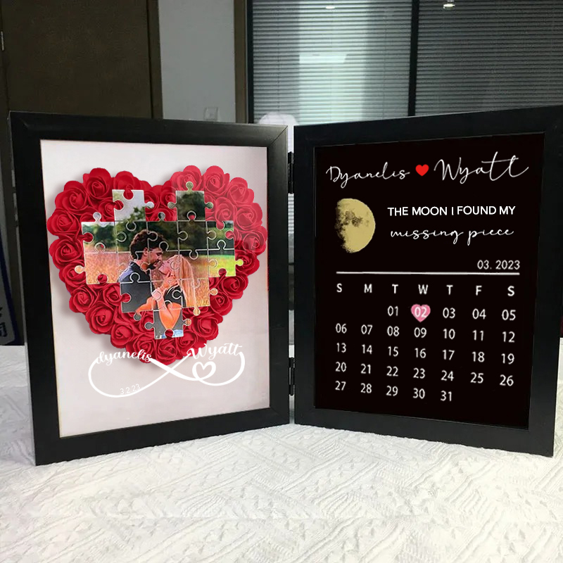 The Day I Found My Missing Piece Custom Heart Flowers Frame Anniversary Calendar🌺-forlovever