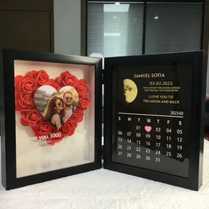 (Heart With Song) Custom Flowers Frame with REAL MOON PHASE Anniversary Calendar-forlovever