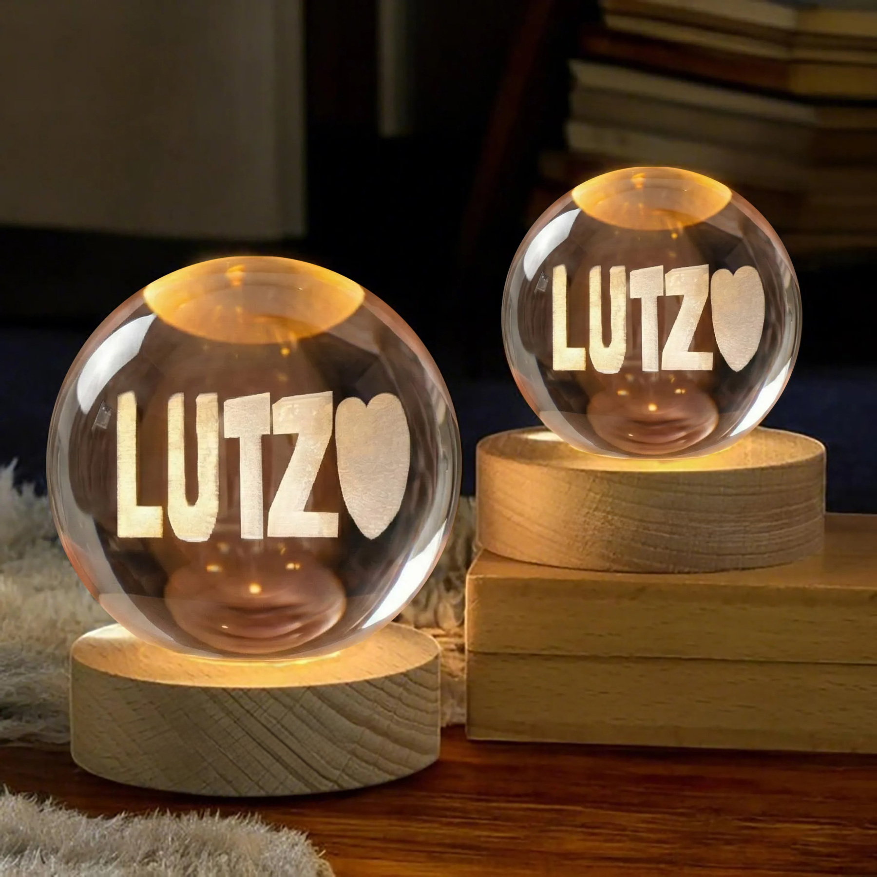 Couple Dual Name Illusion 3D Spherical Crystal Ball Lamp
