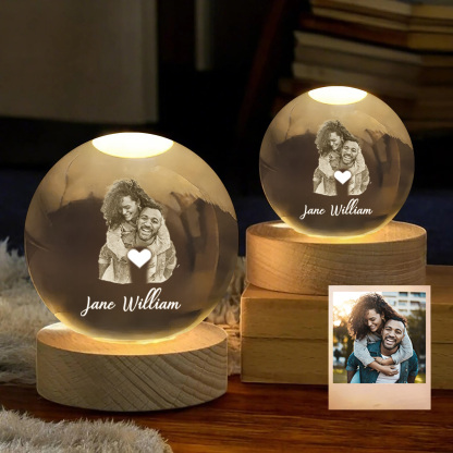 Couple Photo and Name 3D Spherical Crystal Ball Lamp