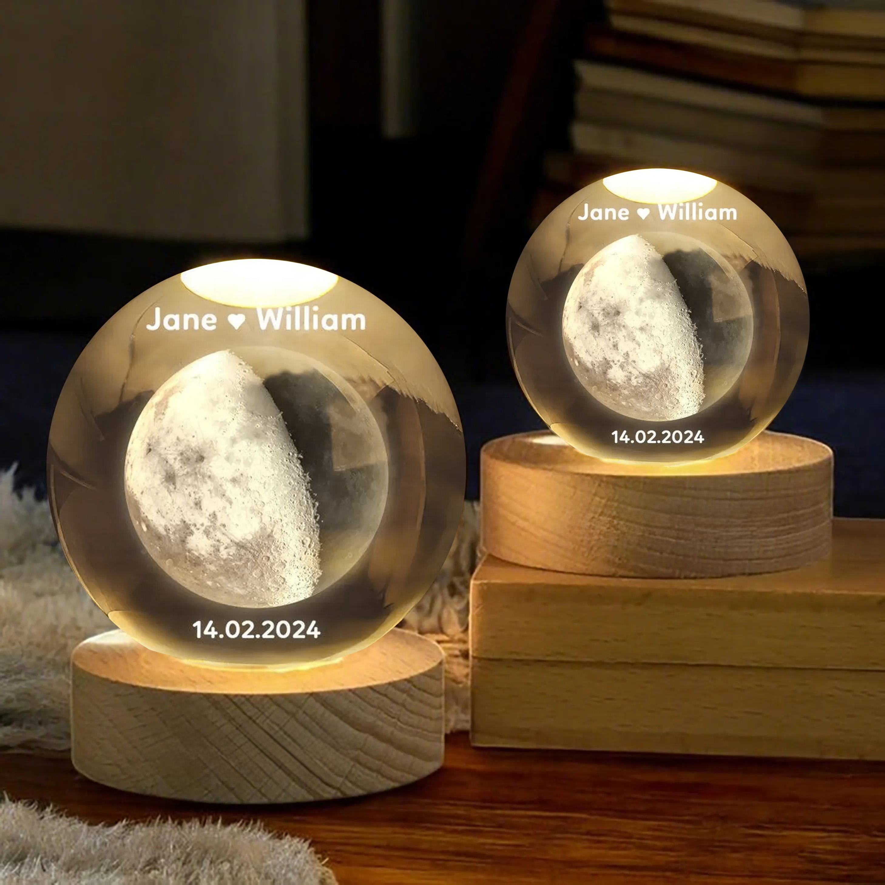 Couple Moon Phase 3D Spherical Crystal Ball Lamp