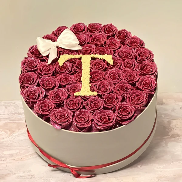 Circle Glitter Rose Box With Initial Couple Gift