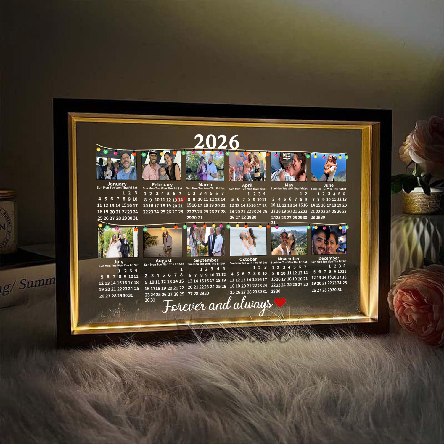 Custom 2026 Calendar LED Light Frame with Photo