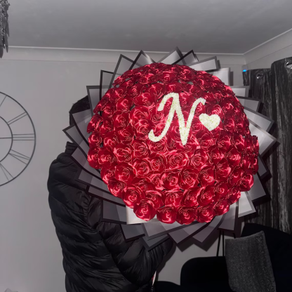 Initial Eternal Roses - HandMade From Satin Ribbon(Never Wither)