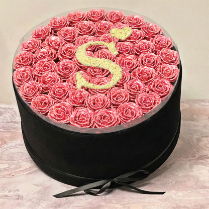 Circle Glitter Rose Box With Initial Couple Gift