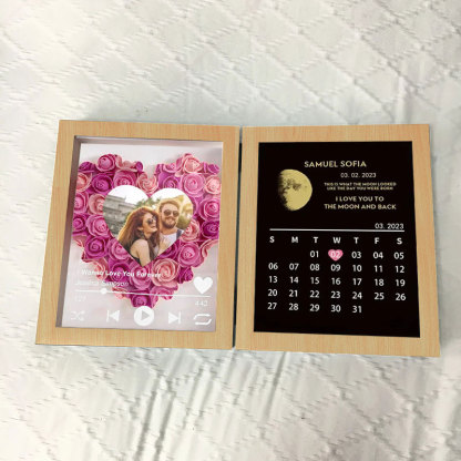 (Heart With Song) Custom Flowers Frame with REAL MOON PHASE Anniversary Calendar-forlovever