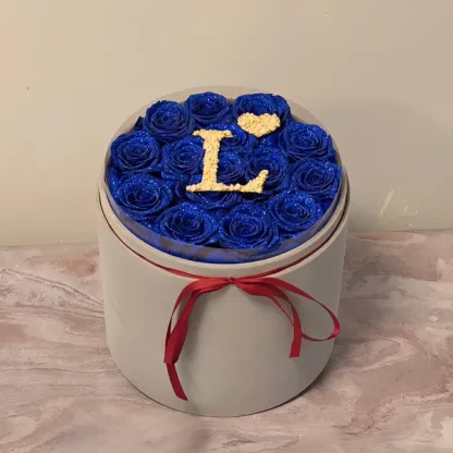 Circle Glitter Rose Box With Initial Couple Gift