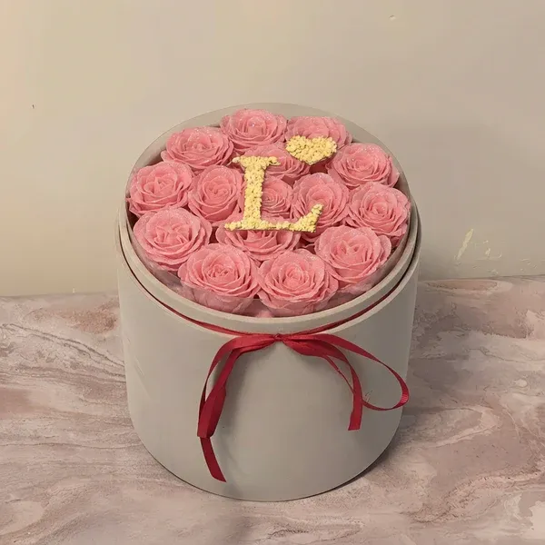 Circle Glitter Rose Box With Initial Couple Gift