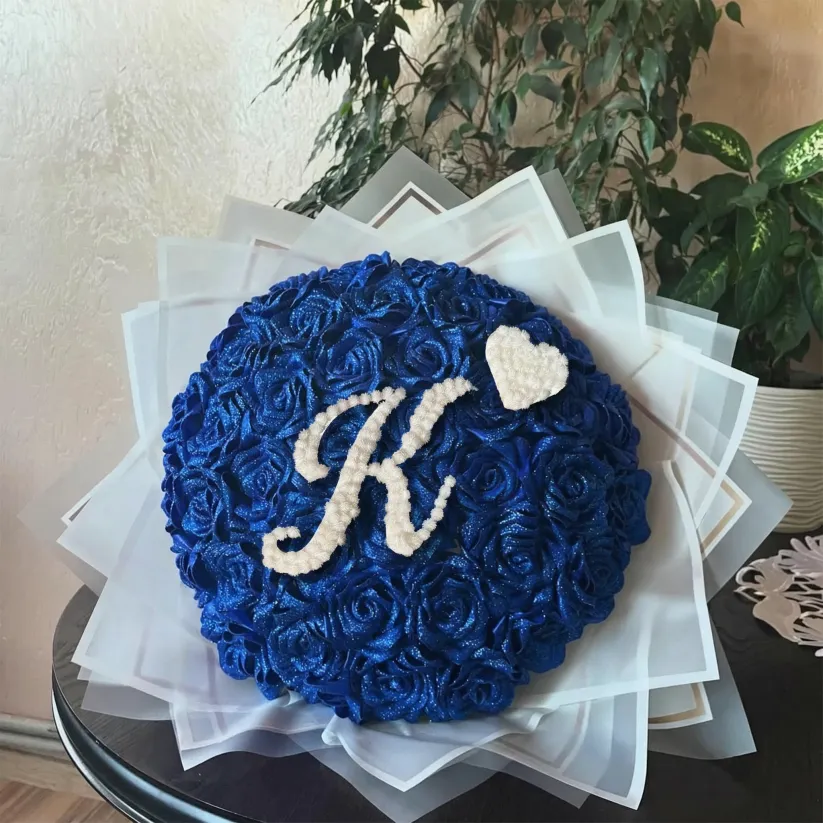 Glitter Rose Bouquet, Personalized Glittery initial Eternal Rose Bouquet