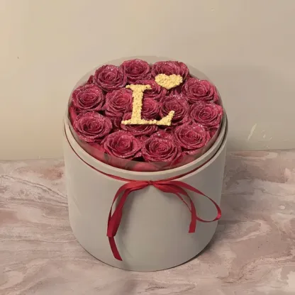 Circle Glitter Rose Box With Initial Couple Gift