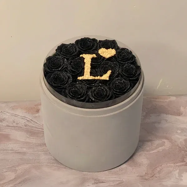 Circle Glitter Rose Box With Initial Couple Gift