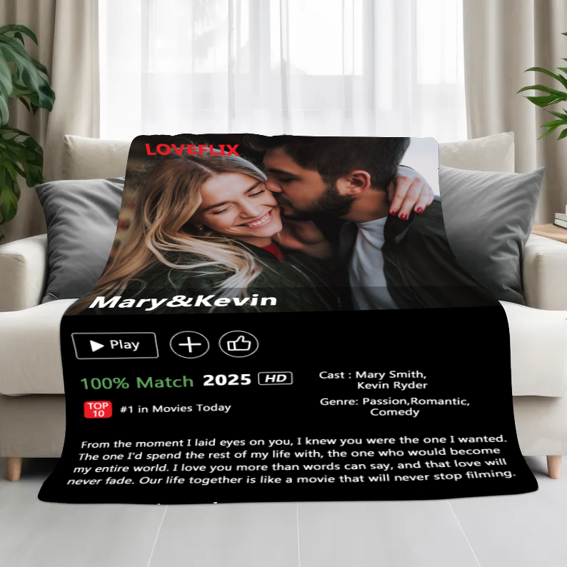 Custom LOVEFLIX Movie Photo Blanket with Your Love Story
