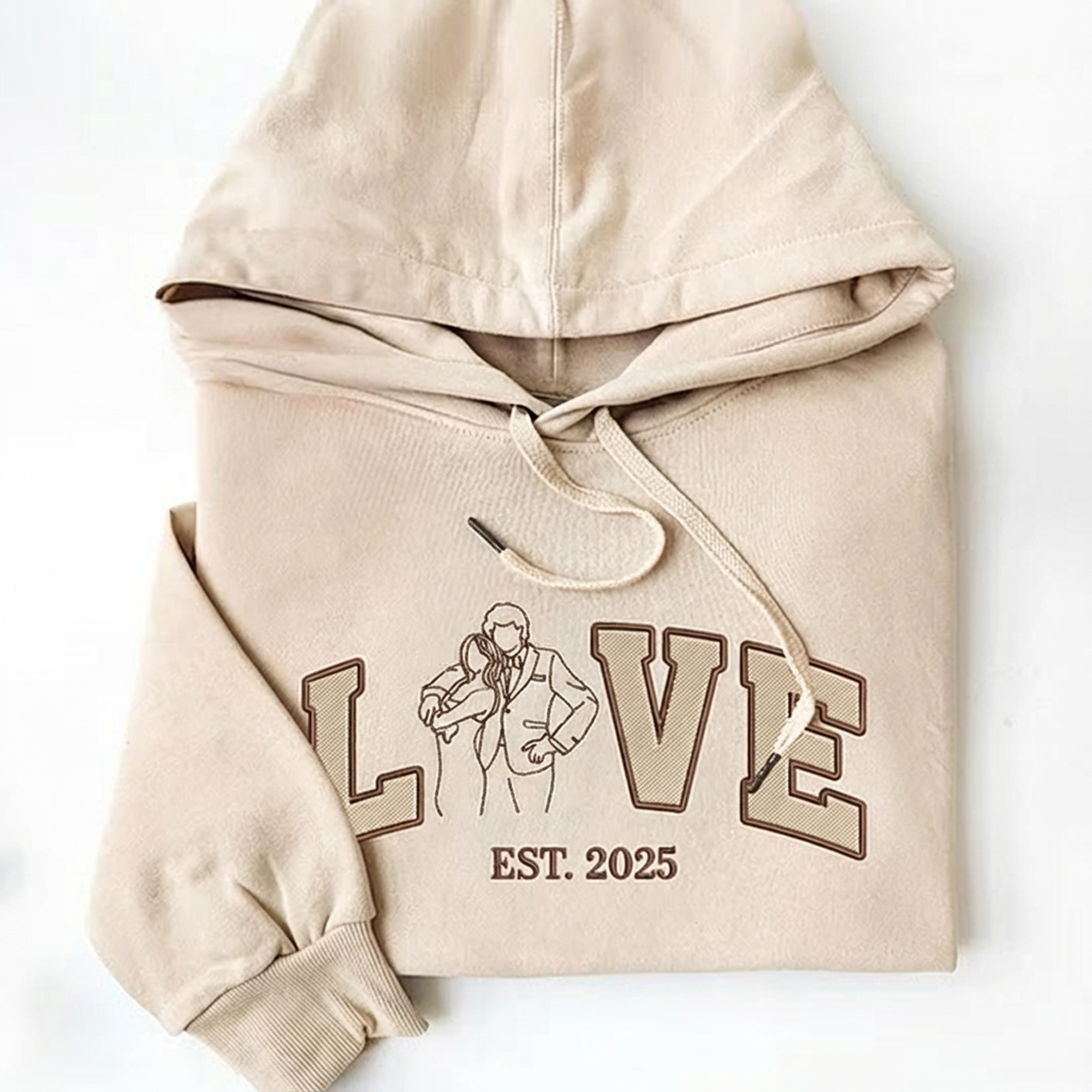 Custom Embroidered Outline Photo Couple LOVE Est Year Sweatshirt/Hoodie/T-shirt