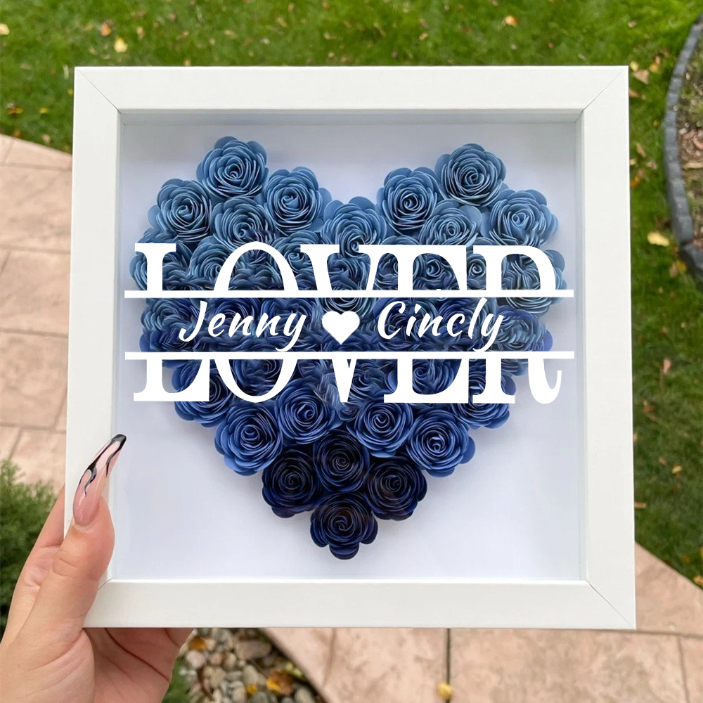 Heart Shaped Monogram Valentine's Day Gifts Flower Shadow Box-forlovever