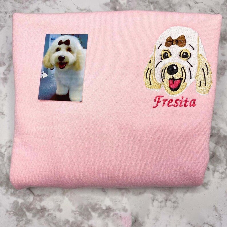 Custom Embroidered Pet Portrait Sweatshirt, Personalized Crewneck Embroidered Hoodie