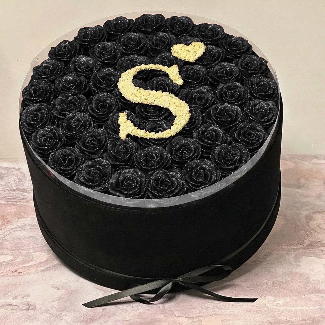 Circle Glitter Rose Box With Initial Couple Gift