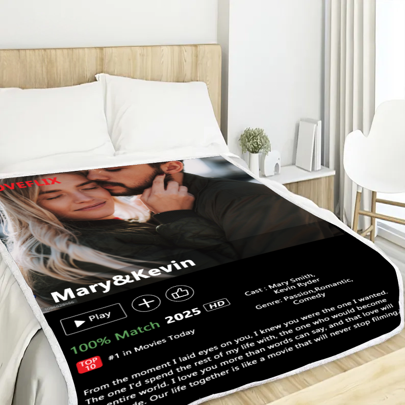 Custom LOVEFLIX Movie Photo Blanket with Your Love Story