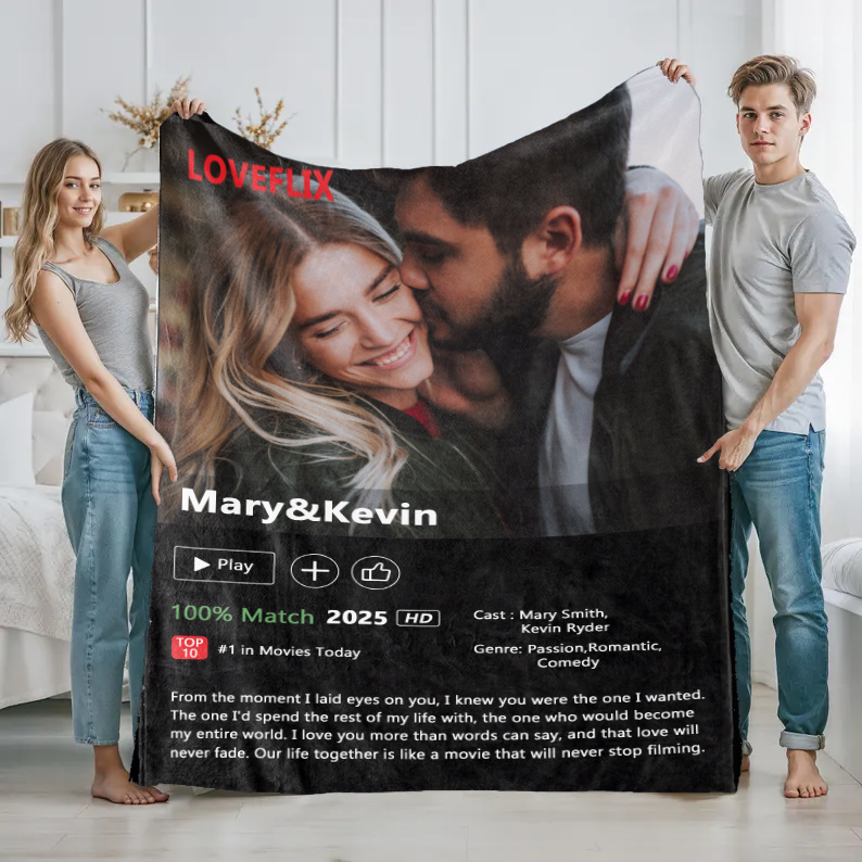 Custom LOVEFLIX Movie Photo Blanket with Your Love Story