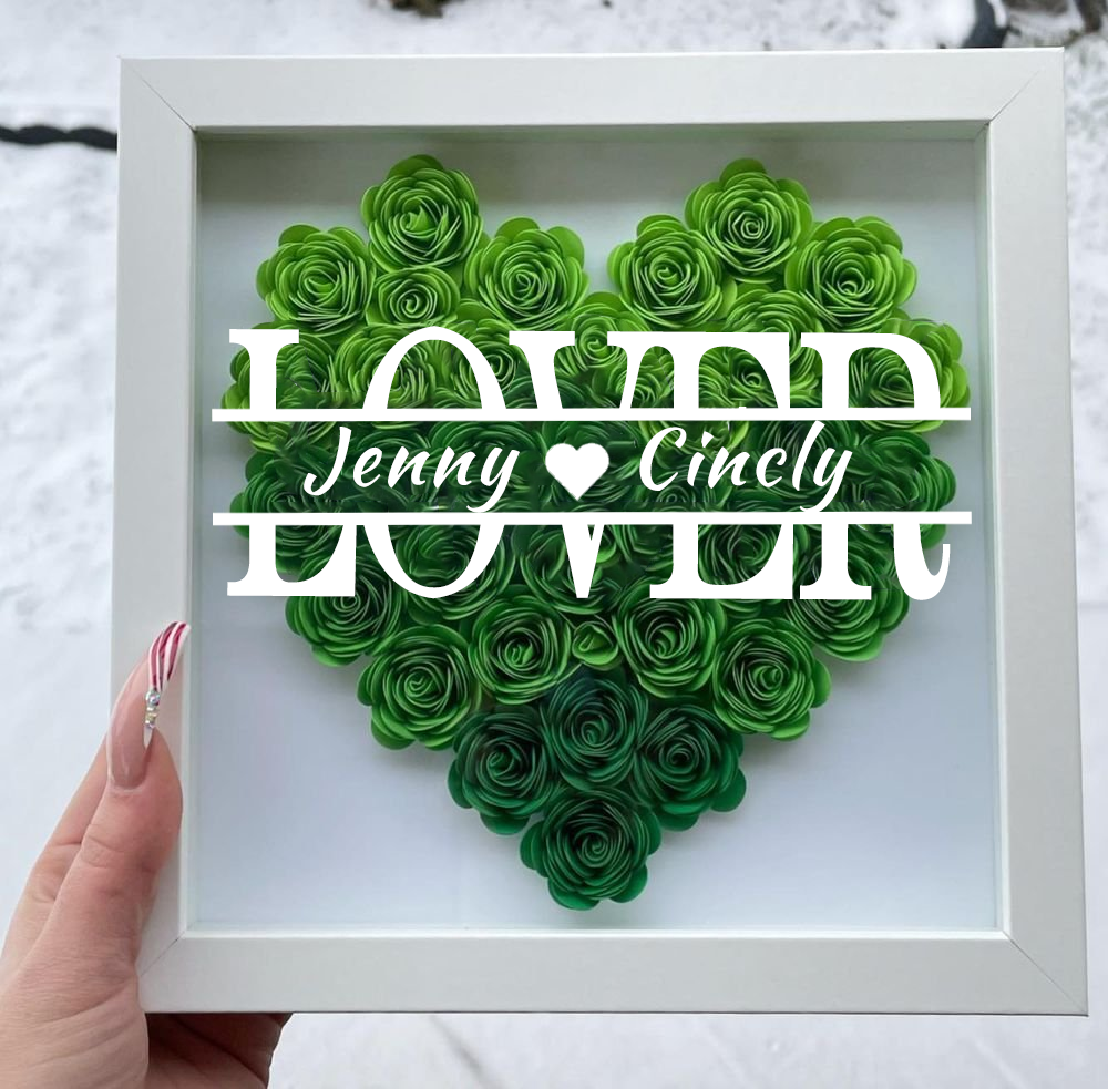 Heart Shaped Monogram Valentine's Day Gifts Flower Shadow Box-forlovever