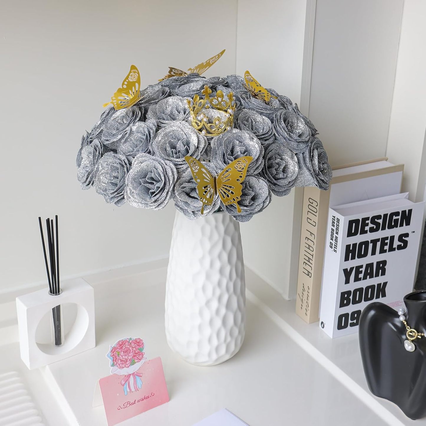 Glitter Rose Bouquet Couple Glitter Everlasting Rose Bouquet (Never Wither)