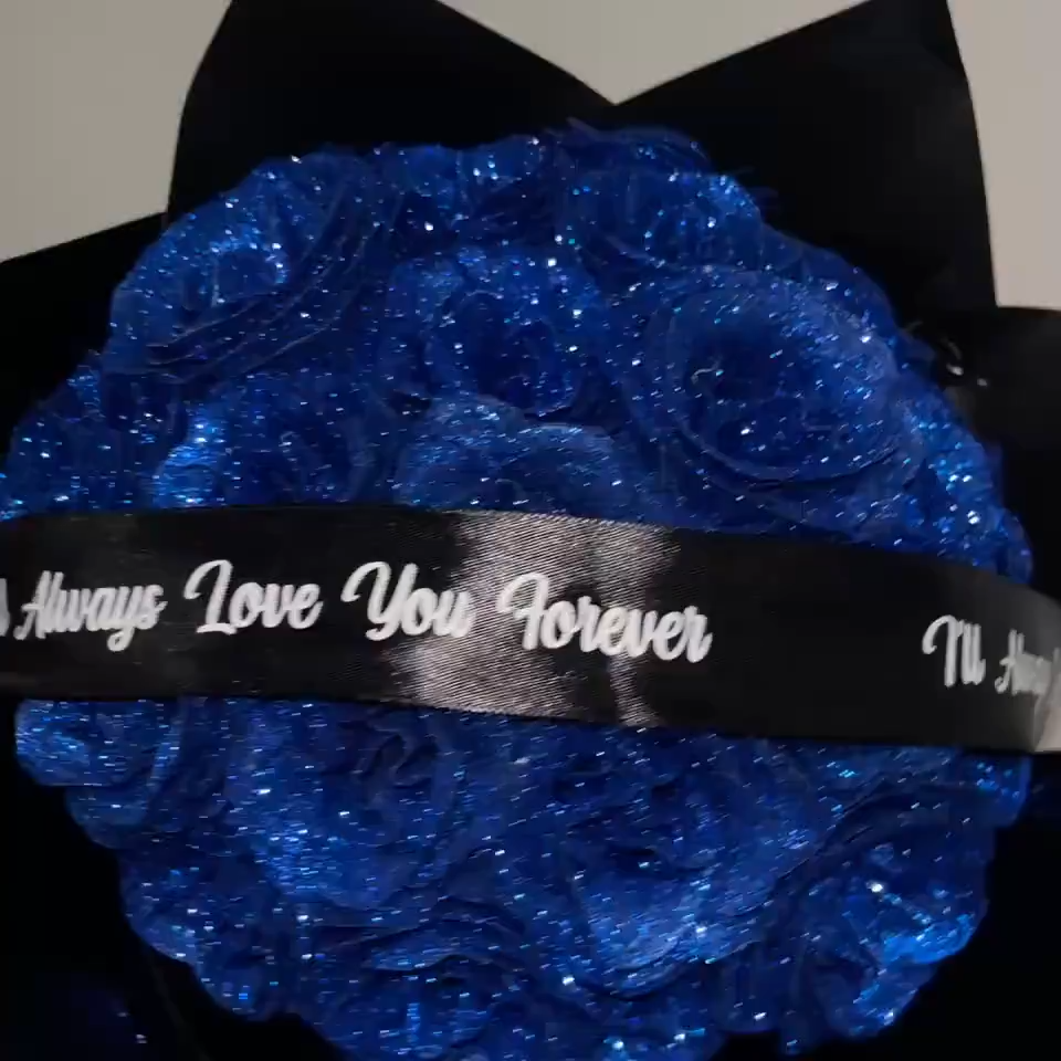Blue Glitter Rose Bouquet-Couple Glitter Everlasting Rose Bouquet (Never Wither)