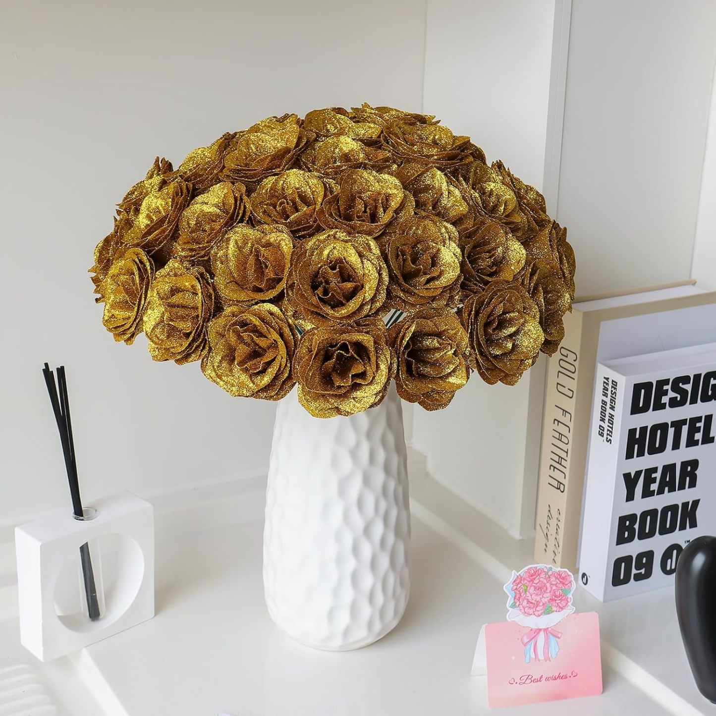 Gold Glitter Rose Bouquet-Couple Glitter Everlasting Rose Bouquet (Never Wither)