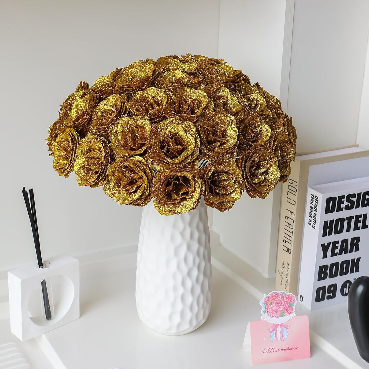 Gold Glitter Rose Bouquet-Couple Glitter Everlasting Rose Bouquet (Never Wither)