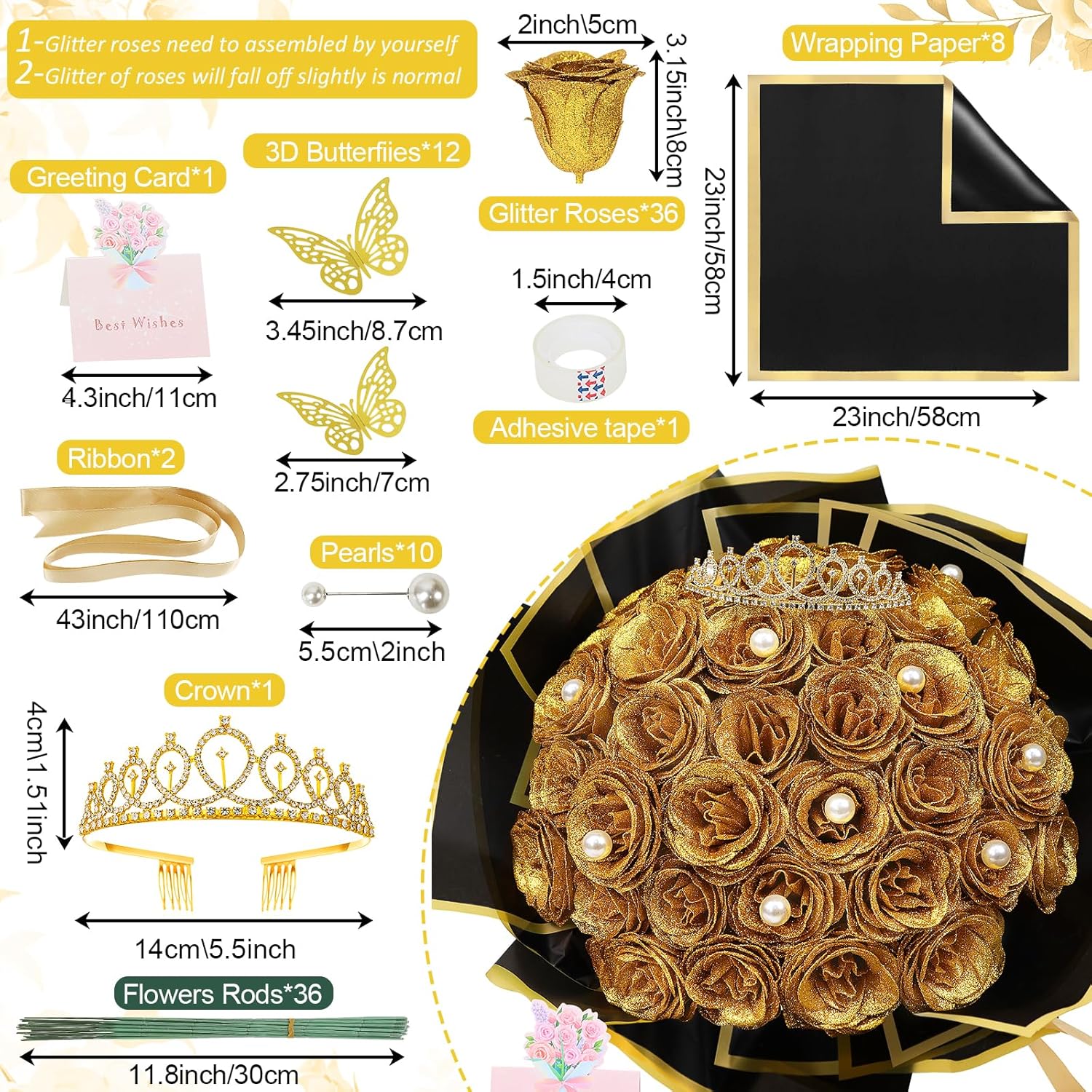 Gold Glitter Rose Bouquet-Couple Glitter Everlasting Rose Bouquet (Never Wither)