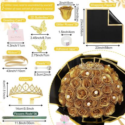 Gold Glitter Rose Bouquet-Couple Glitter Everlasting Rose Bouquet (Never Wither)